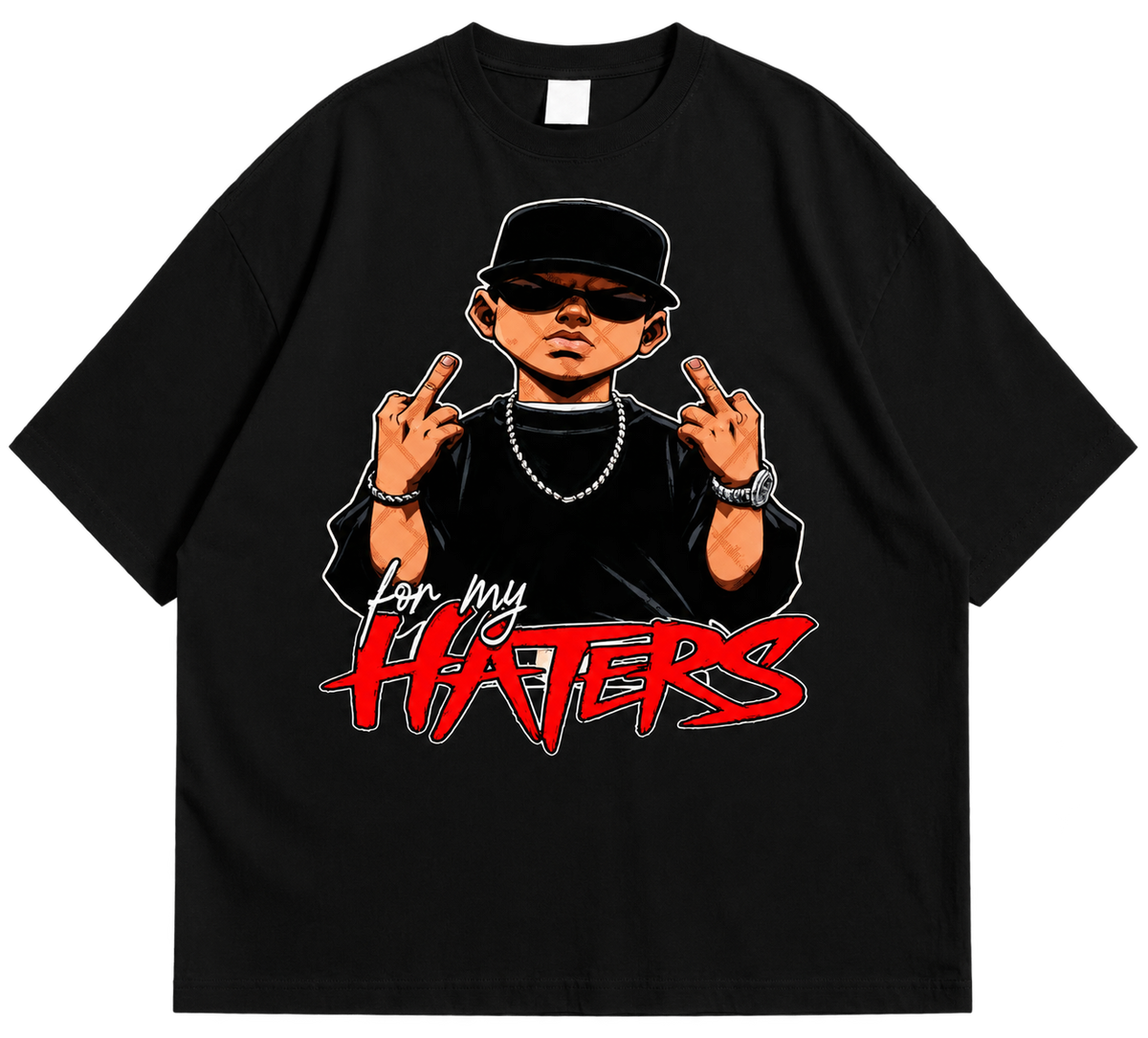 Haters Graphic Drop Shoulder T-Shirt – Black Oversized Streetwear Tee