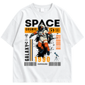 Space Galaxy Astronaut Graphic Drop Shoulder T-Shirt – White Oversized Streetwear Tee