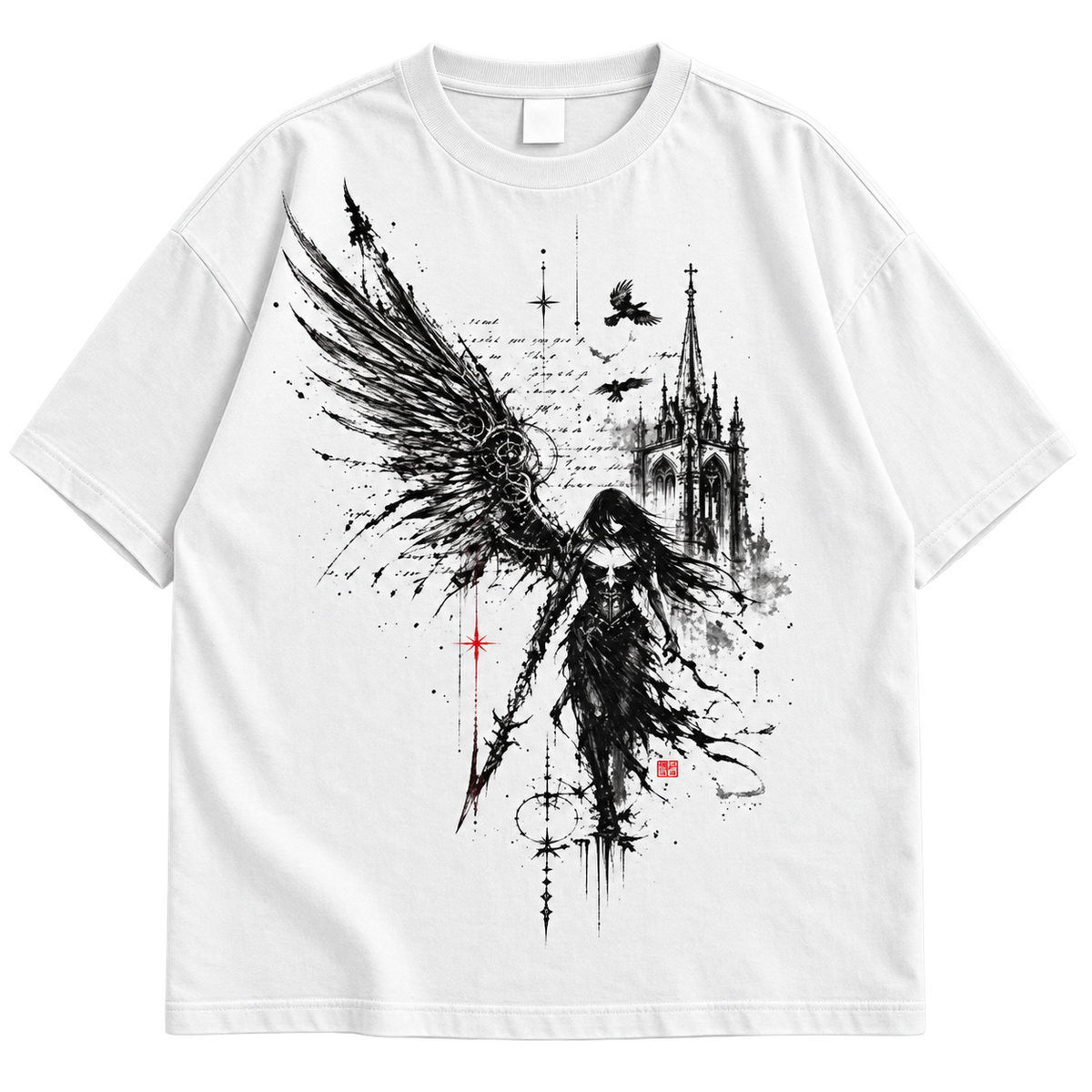 Angel Wing Graphic Drop Shoulder T-Shirt – White Oversized Streetwear Tee
