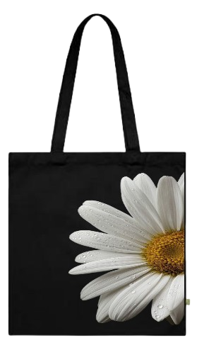 White Daisy Black Tote Bag