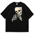 Skull Graphic Drop Shoulder T-Shirt – Black Oversized Streetwear Tee