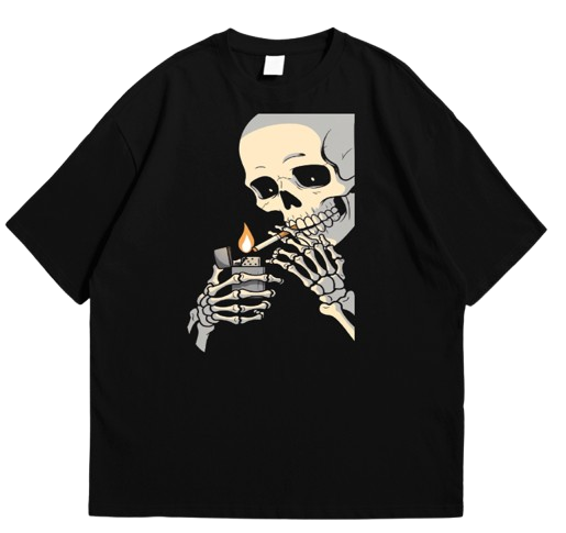 Skull Graphic Drop Shoulder T-Shirt – Black Oversized Streetwear Tee