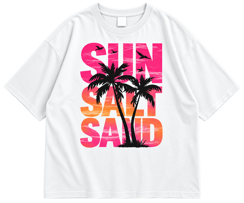 Sun Sand Graphic Drop Shoulder T-Shirt – White Oversized Streetwear Tee