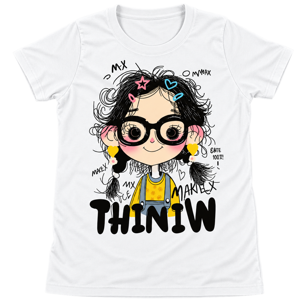 Thinkin Cute Cartoon Girl Graphic T-Shirt