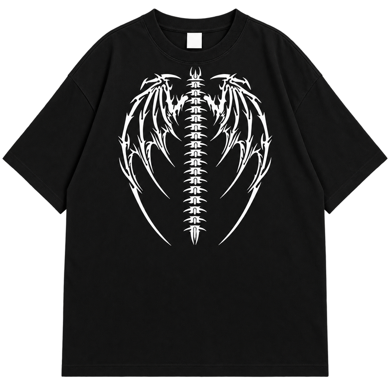 Skeleton Wings Oversized Graphic Drop Shoulder Shirt