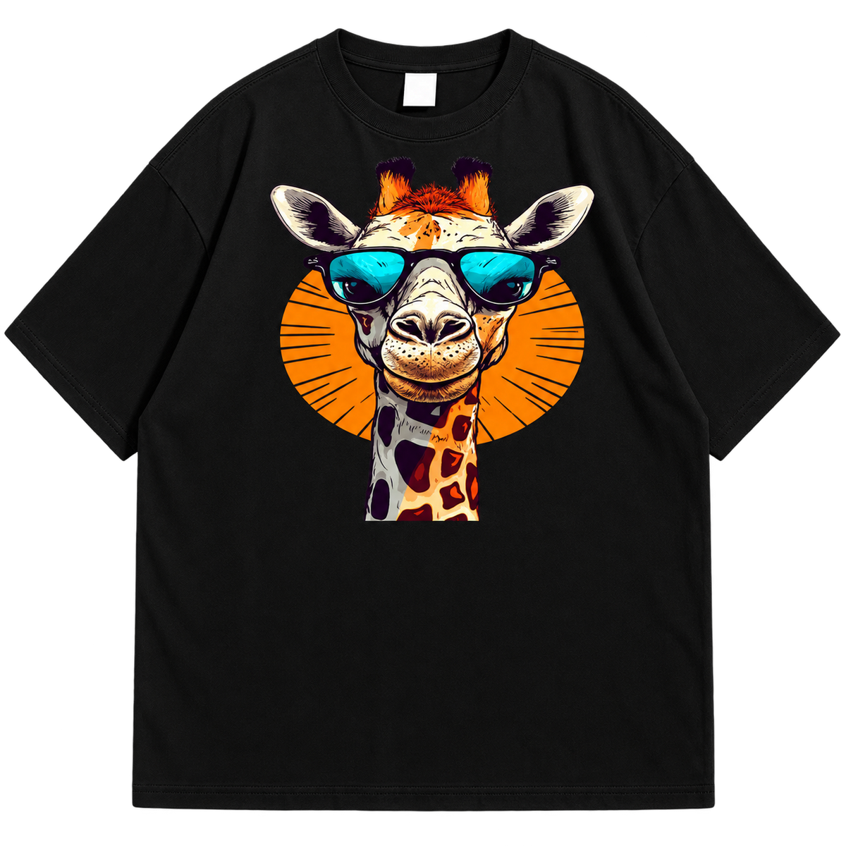 Giraffe Graphic Drop Shoulder T-Shirt – Black Oversized Streetwear Tee