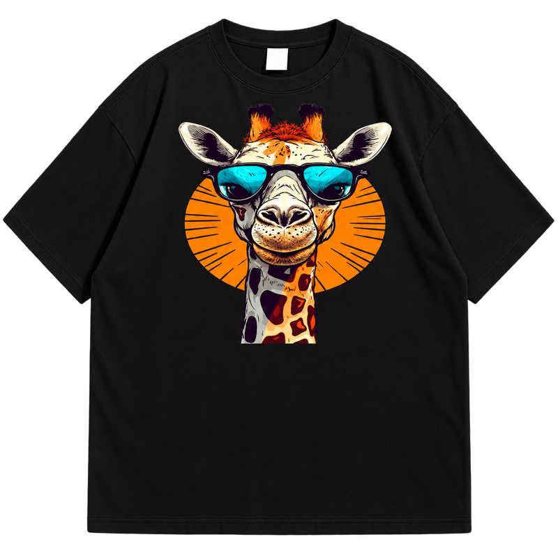 Giraffe Graphic Drop Shoulder T-Shirt – Black Oversized Streetwear Tee