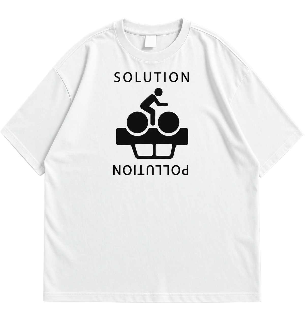 "Solution to Pollution" Cycling Graphic Drop Shoulder Streetwear Tee