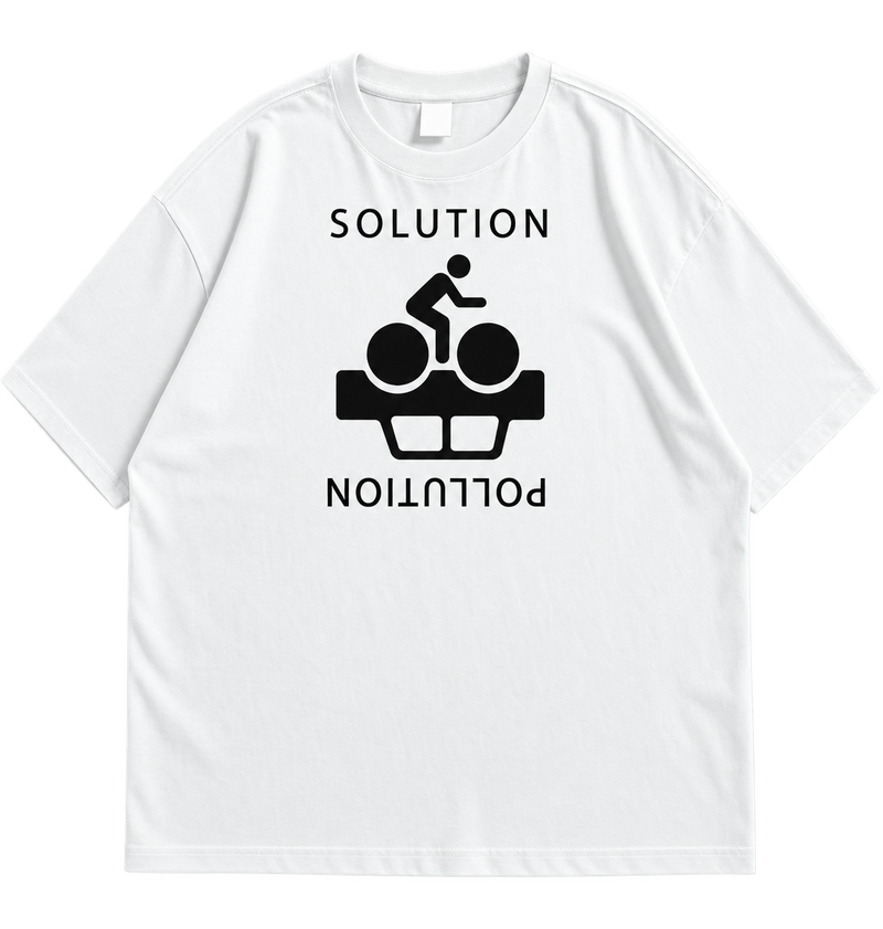 "Solution to Pollution" Cycling Graphic Drop Shoulder Streetwear Tee