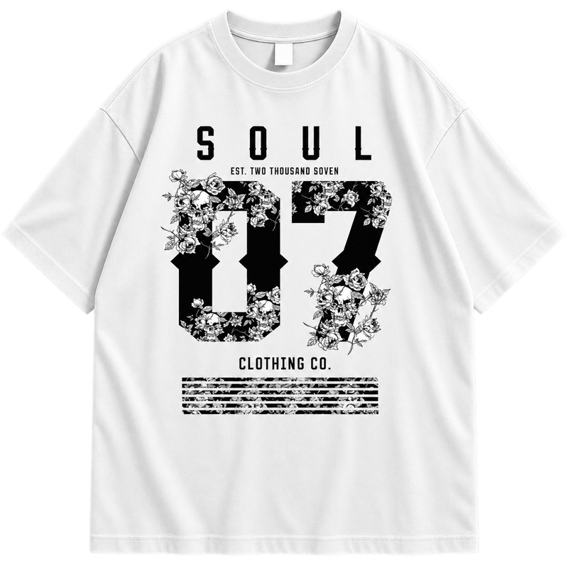 Soul 17 Graphic Drop Shoulder T-Shirt – White Oversized Streetwear Tee
