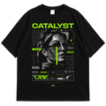 Catalyst Tech Graphic Drop Shoulder T-Shirt – Black Oversized Streetwear Tee