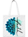 Faith Floral Blue Flower Tote Bag