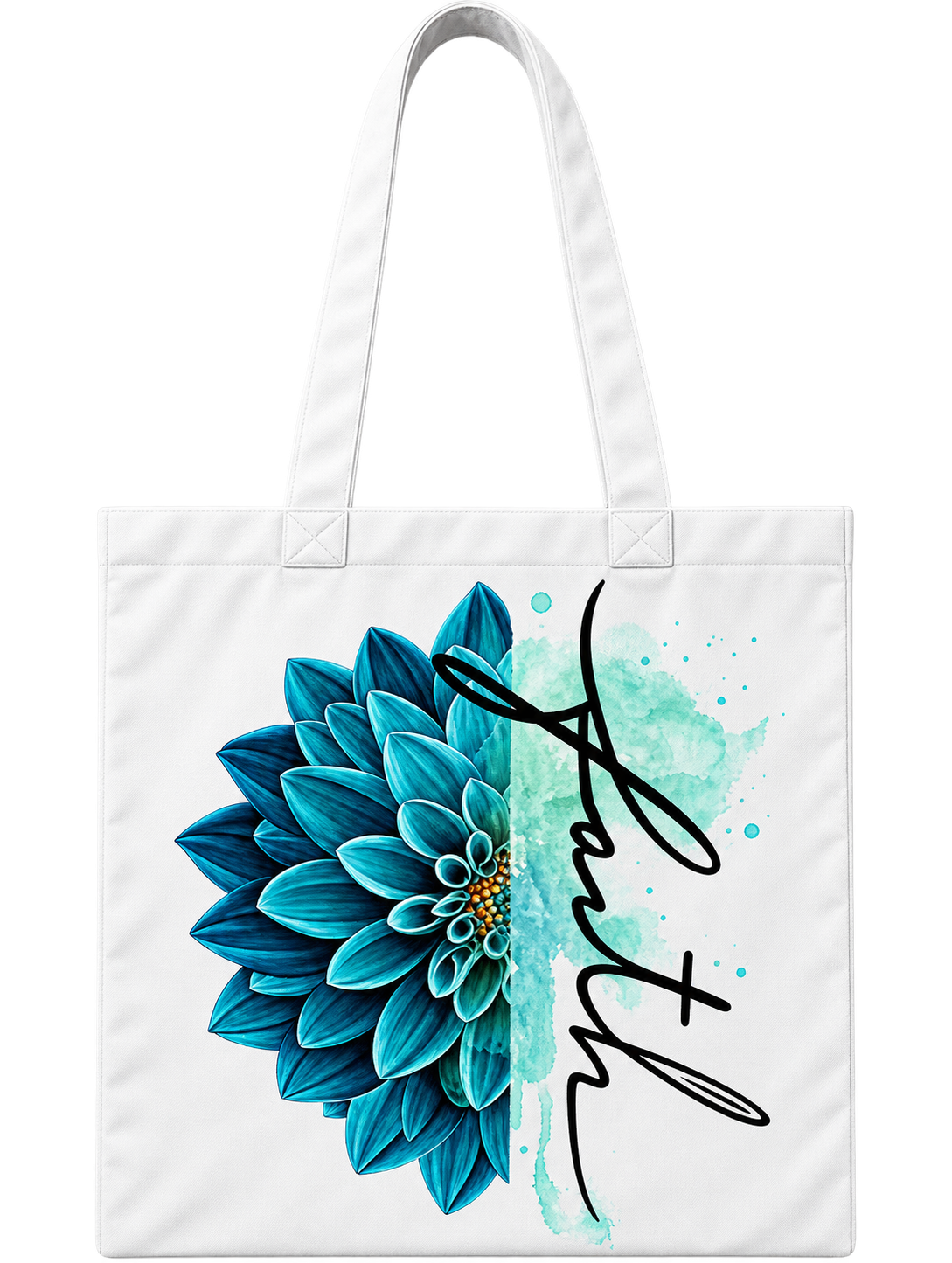 Faith Floral Blue Flower Tote Bag