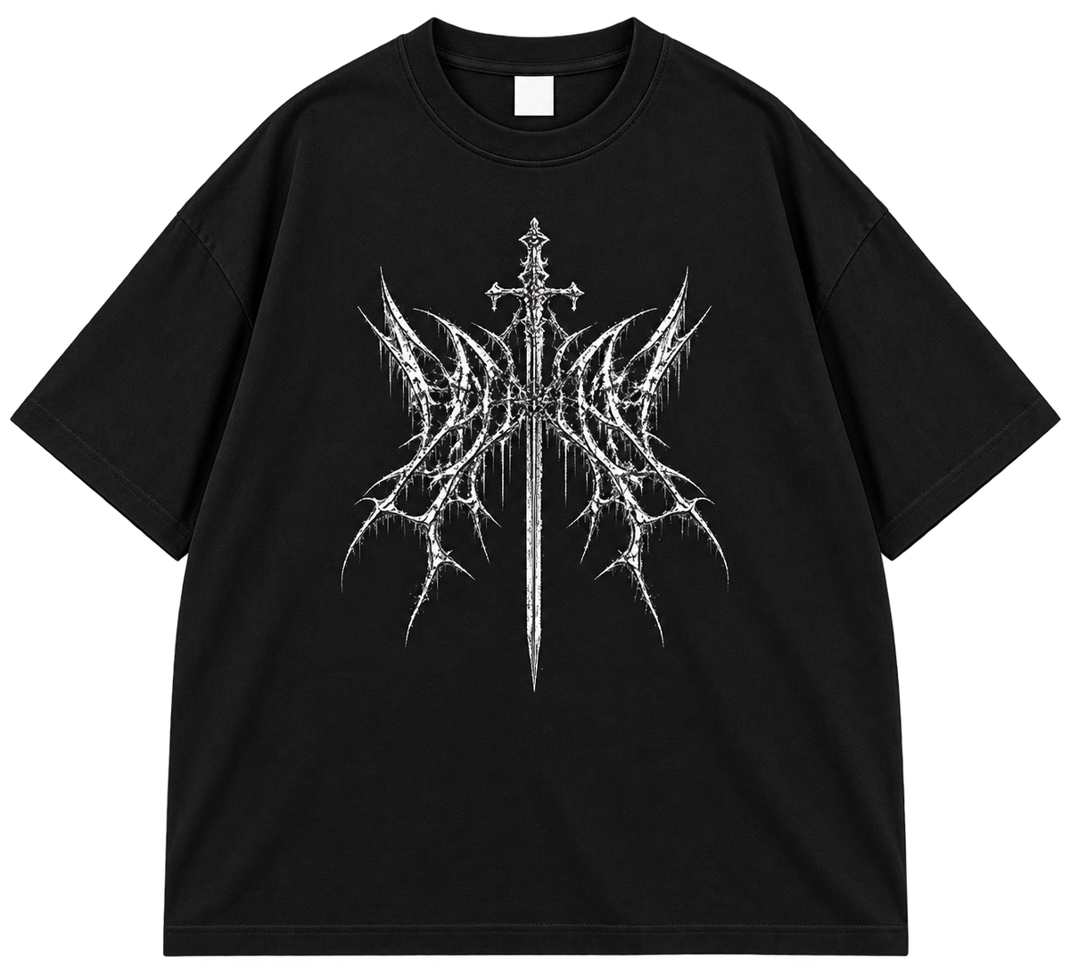 Dark Angel Sword Oversized Graphic Drop Shoulder Shirt