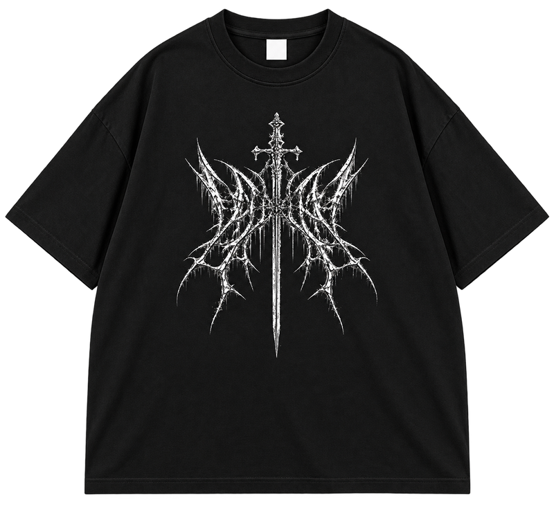 Dark Angel Sword Oversized Graphic Drop Shoulder Shirt
