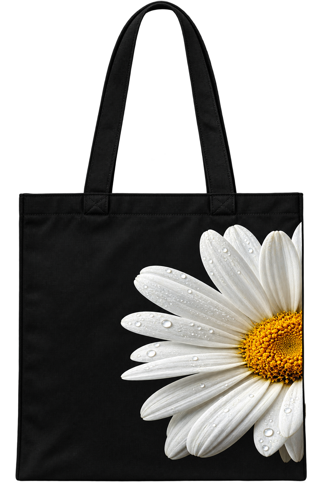 White Daisy Black Tote Bag