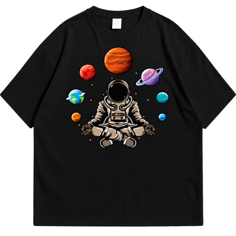 Astronaut Space Graphic Drop Shoulder T-Shirt – Black Oversized Streetwear Tee