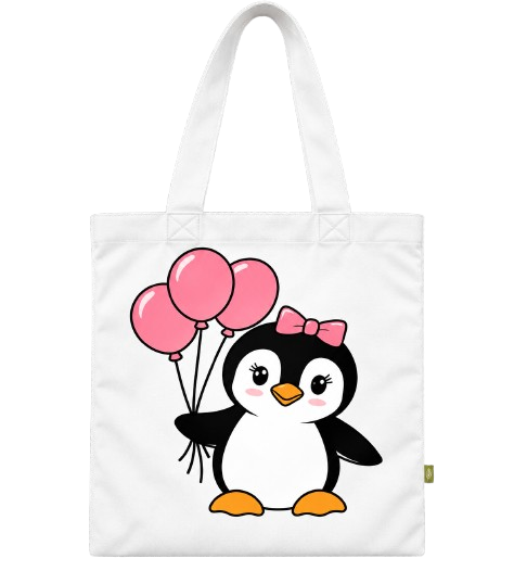 Pink Balloon Penguin Tote Bag