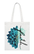 Faith Floral Blue Flower Tote Bag