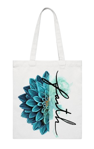 Faith Floral Blue Flower Tote Bag