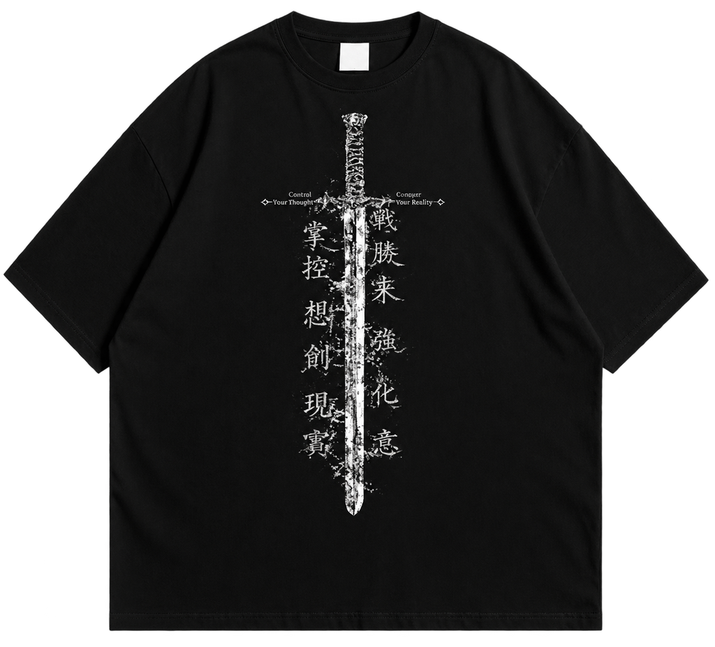 Japanese Samurai Motorcycle Graphic Drop Shoulder T-Shirt – Black Oversized Streetwear Tee