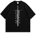 Japanese Samurai Motorcycle Graphic Drop Shoulder T-Shirt – Black Oversized Streetwear Tee