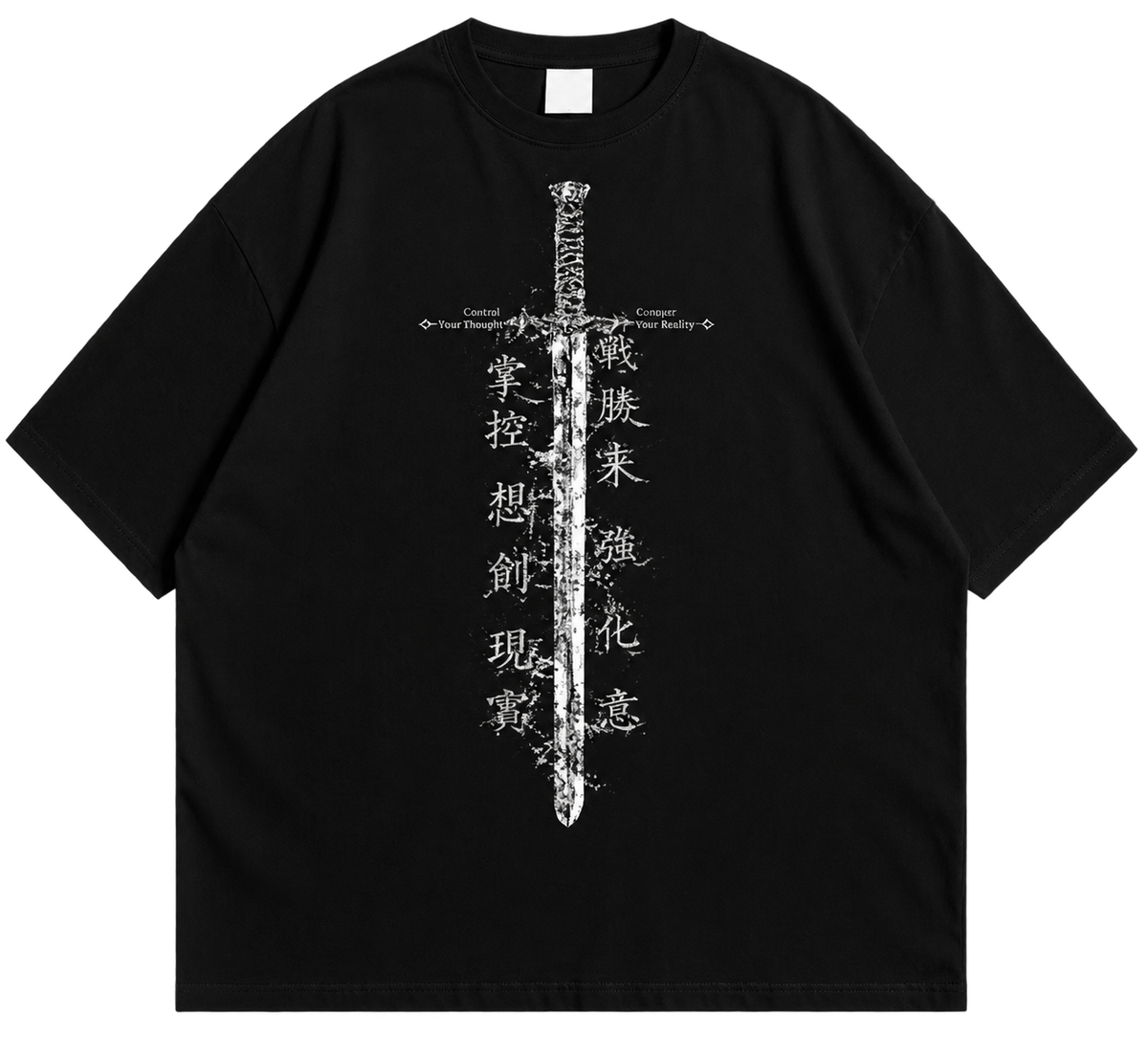 Japanese Samurai Motorcycle Graphic Drop Shoulder T-Shirt – Black Oversized Streetwear Tee