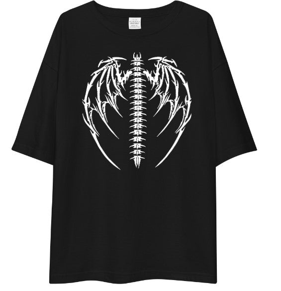Skeleton Wings Oversized Graphic T-Shirt – Premium Black Streetwear Tee | 170–180 GSM