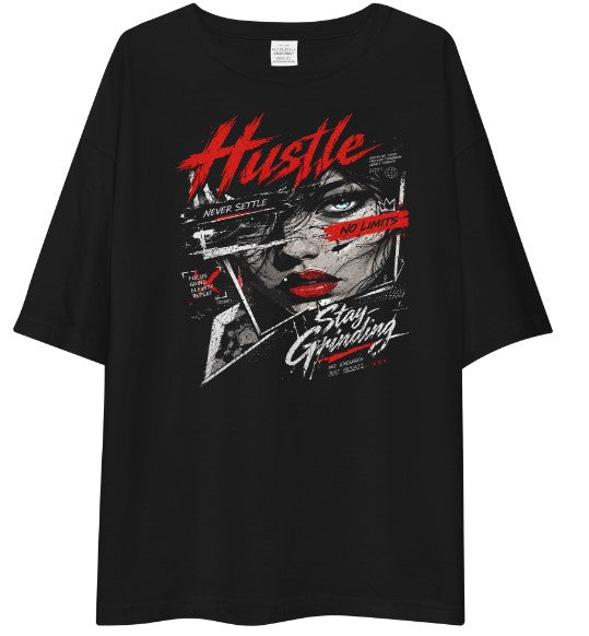 Hustle Graphic Oversized Drop Shoulder T-Shirt for Men & Women – Premium Black Streetwear Tee | Youth Republic