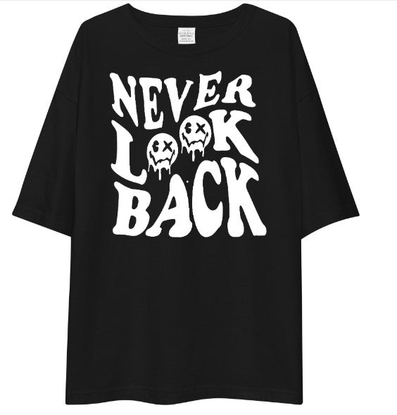 Never Look Back Graphic Oversized T-Shirt – Black Drop Shoulder Streetwear Tee for Men & Women | Youth Republic