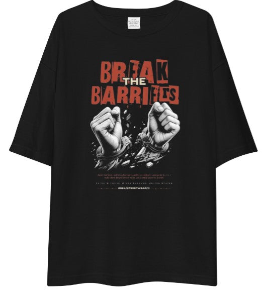 Break the Barriers Oversized Graphic T-Shirt – Premium Black Streetwear Tee | 170–180 GSM