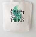Enjoy The Little Things Tropical Leaf Canvas Tote Bag | White 100% Cotton | Monstera Watercolor Eco Bag | Pre-Shrunk