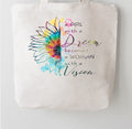 Girl With A Dream Woman With A Vision Sunflower Tote Bag | White 100% Cotton Canvas | Empowerment Gift | Pre-Shrunk