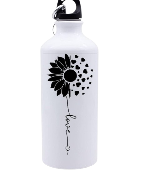 Sunflower Love Hearts Laser Engraved Water Bottle