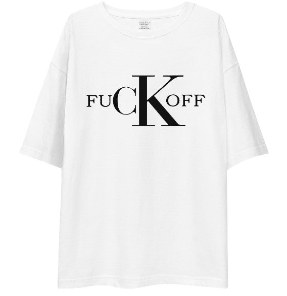 Bold Monogram Parody Graphic Drop Shoulder Shirt | Minimalist Logo-Style Streetwear Tee – White