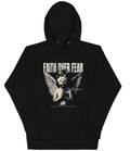 Faith Over Fear Blindfolded Angel Hoodie | Black 270-280GSM Cotton-Polyester | Trust The Process Streetwear | Pre-Shrunk Unisex