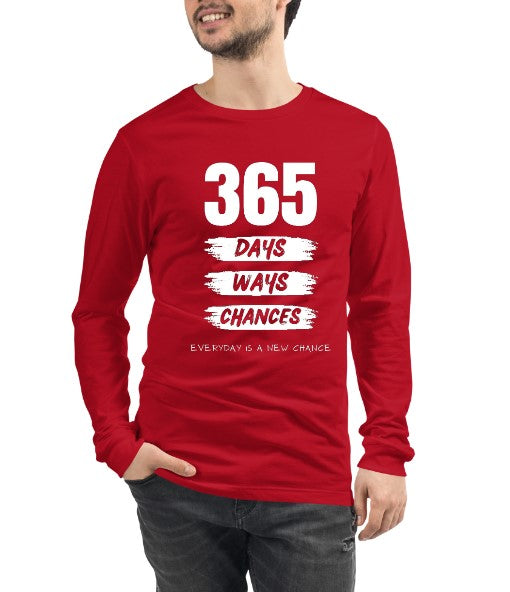 365 Days Ways Chances Motivational Long Sleeve T-Shirt | Red 170GSM Cotton-Polyester | Gym Hustle Mindset Tee | Pre-Shrunk