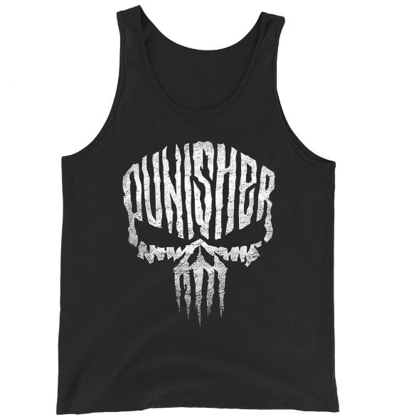 "Punisher" Distressed Skull Tank Top | Men's Gothic Streetwear Graphic Vest – Black