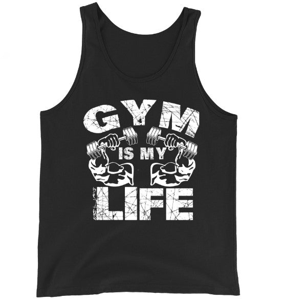 "Gym Is My Life" Dumbbell Muscle Tank Top | Men's Fitness Motivation Streetwear Vest – Black