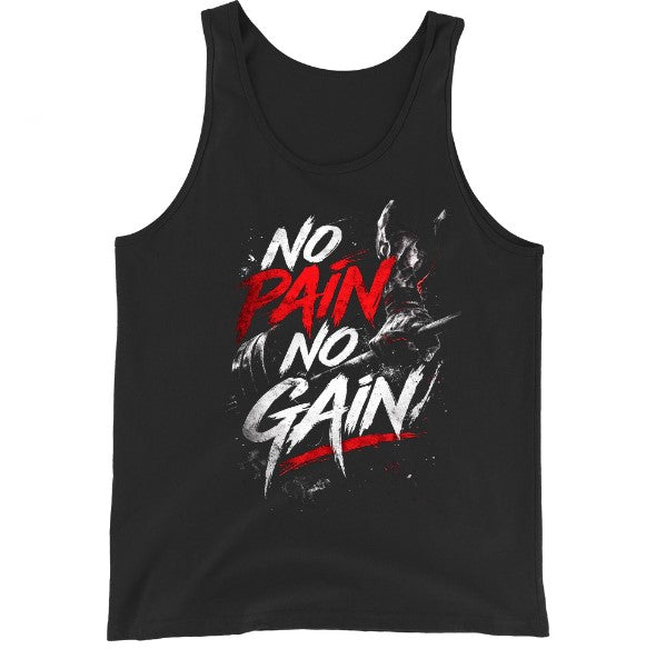 "No Pain No Gain" Grunge Brushstroke Tank Top | Men's Gym Hustle Motivation Streetwear Vest – Black