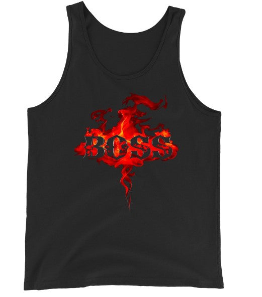 "BOSS" Fire Flame Tank Top | Men's Alpha Power Streetwear Gym Vest – Black