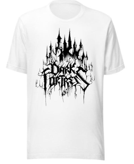 Dark Fortress Gothic Castle Graphic T-Shirt | White 170GSM Cotton-Polyester Tee | Black Metal Streetwear | Pre-Shrunk Unisex