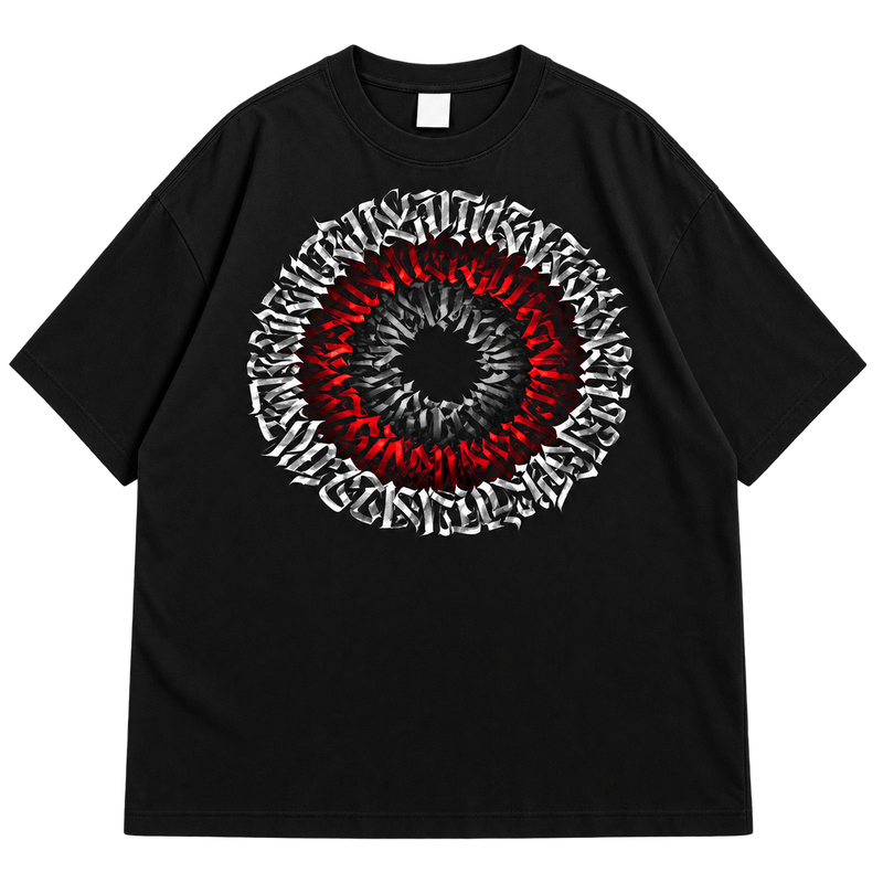 Abstract Eye Graphic Drop Shoulder T-Shirt – Black Oversized Streetwear Tee