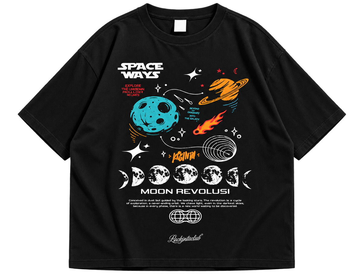 Space Galaxy Graphic Drop Shoulder T-Shirt – Black Oversized Streetwear Tee